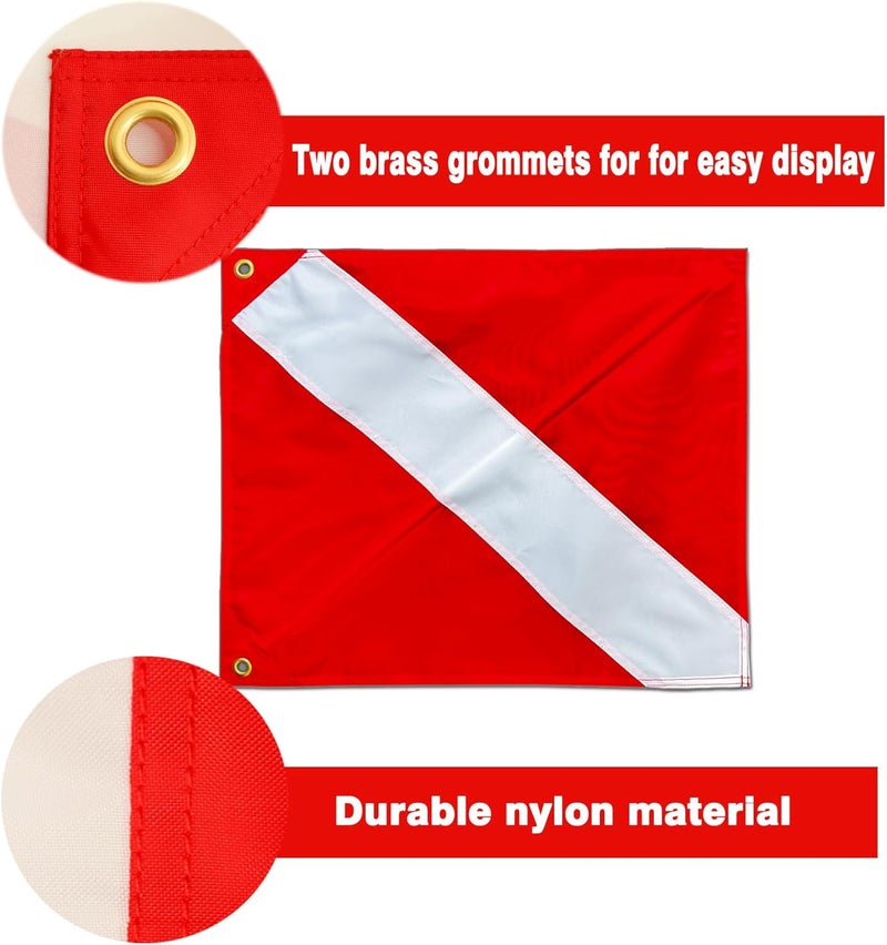 Omnisexual 3 Pack Diver Down Flag with Removable Stiffening Pole 20 x 24 Inch- Nylon Red whithe Warning Diving Flag For Scuba Diving Spearfishing Freediving | Use with Float, Buoy, Boat - Image 2